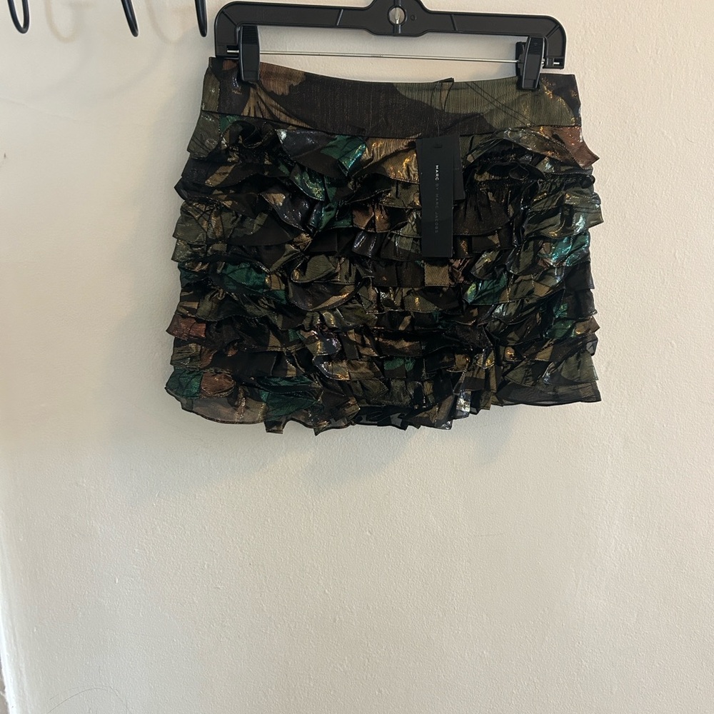 Marc By Marc Jacobs Green and Brown Ruffle Mini Skirt